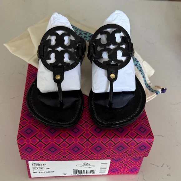 Tory Burch Miller Black Patent sandals 9 - Picture 1 of 5